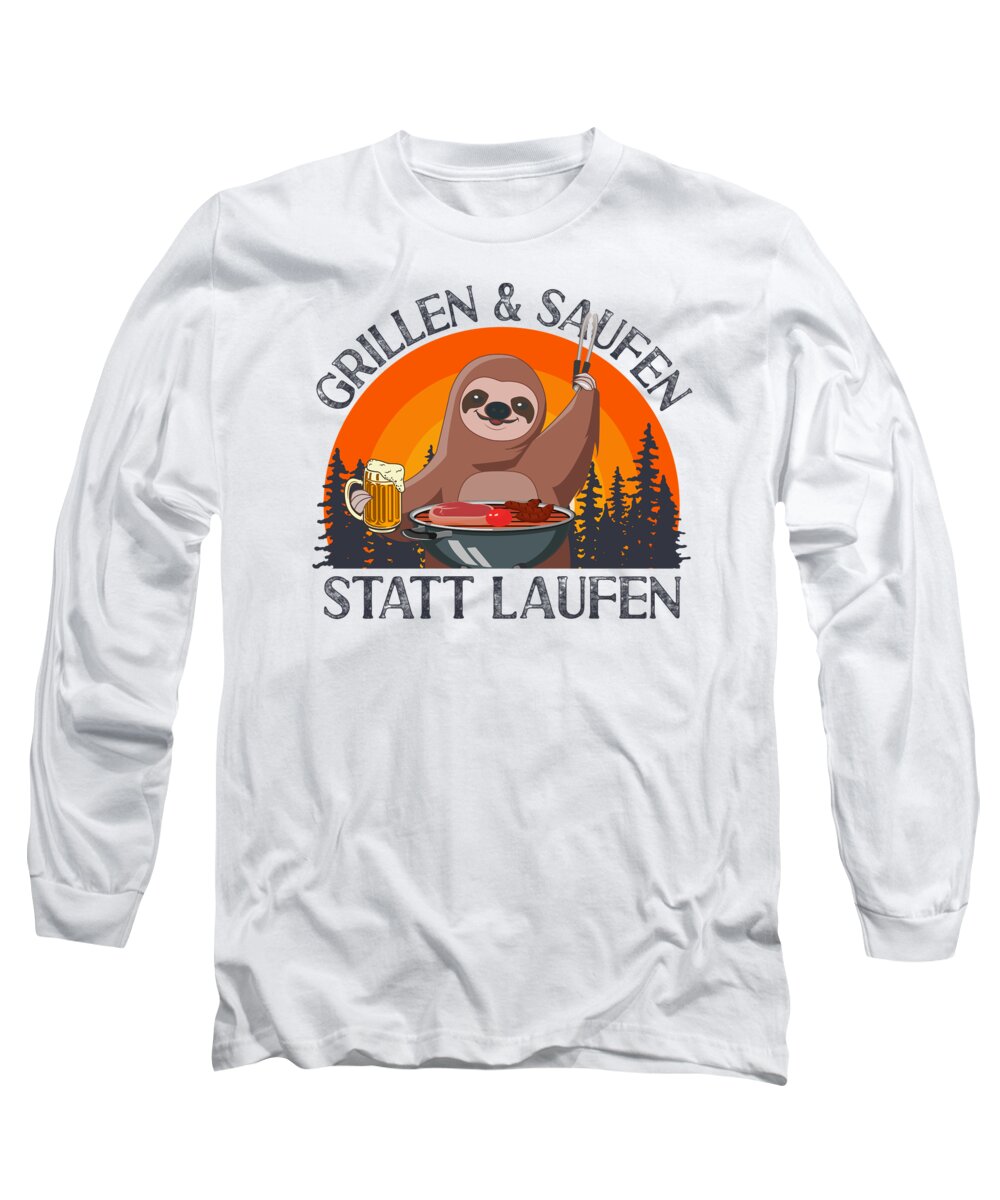 Sloth Long Sleeve T-Shirt featuring the digital art Cute Sloth Lazy BBQ Grilling Sloth Statement Chill #1 by Toms Tee Store