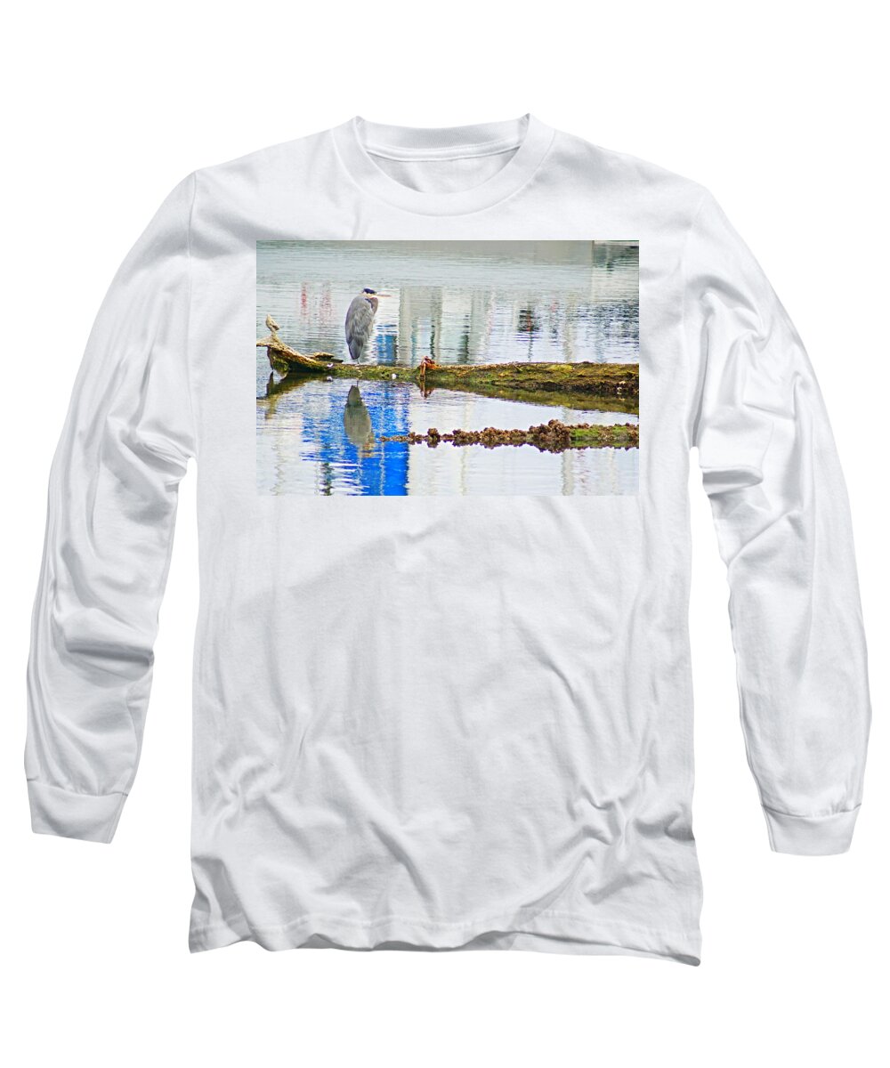 Harbor Long Sleeve T-Shirt featuring the photograph Great Blue Heron #1 by Bill TALICH