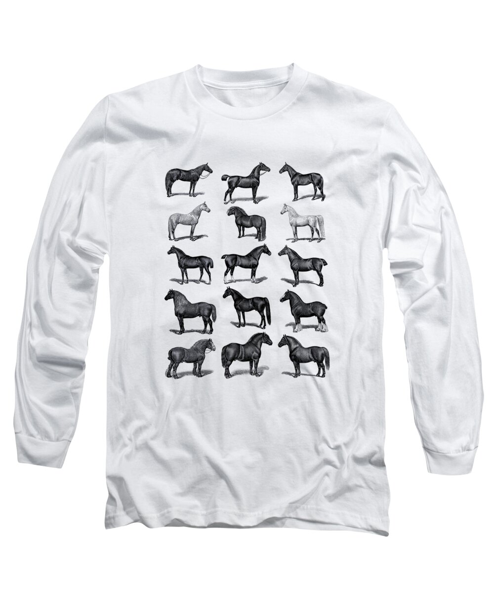 Horse Long Sleeve T-Shirt featuring the digital art Horse Breeds #2 by Madame Memento