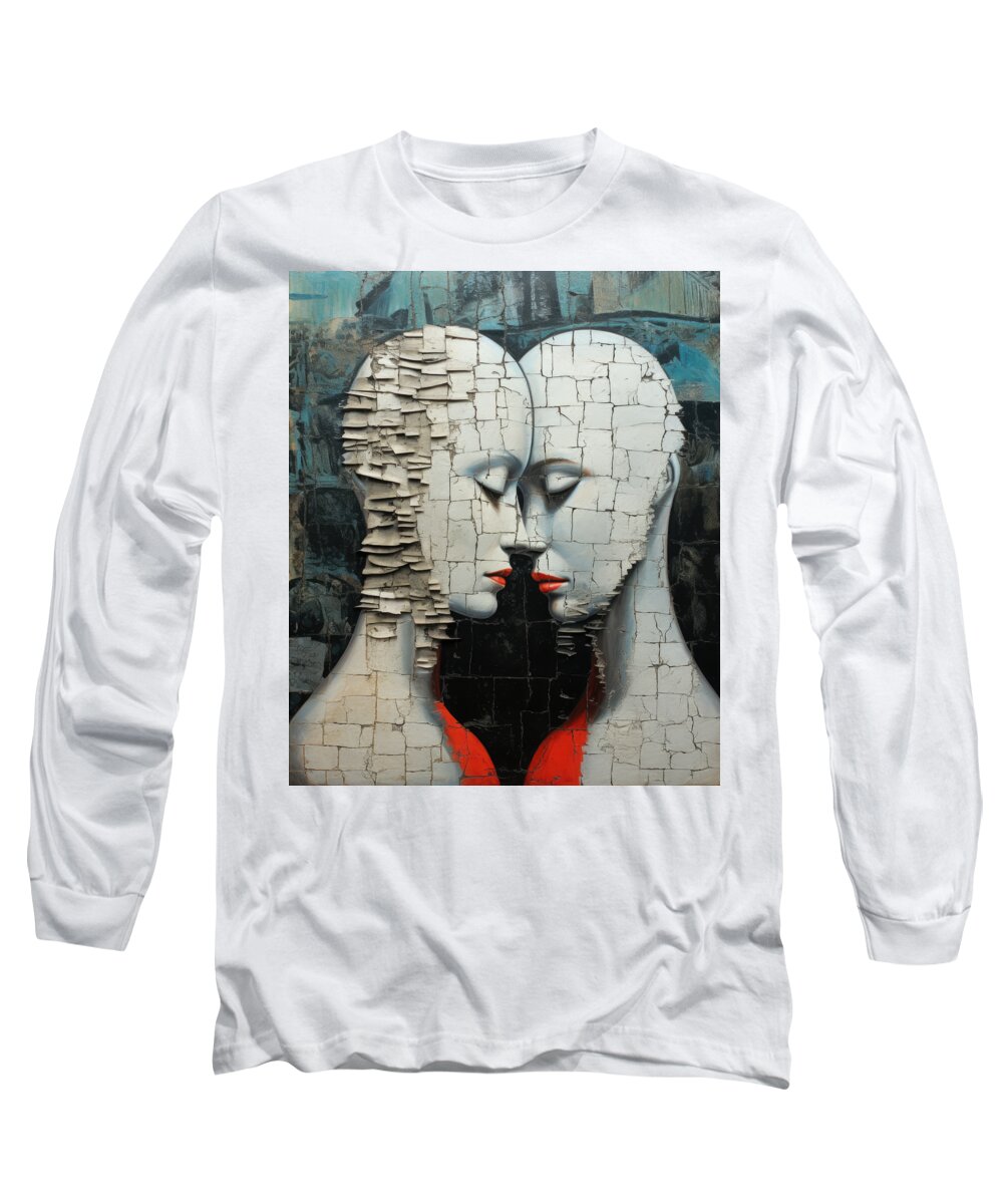 Lesbian Long Sleeve T-Shirt featuring the painting Lovers #1 by My Head Cinema