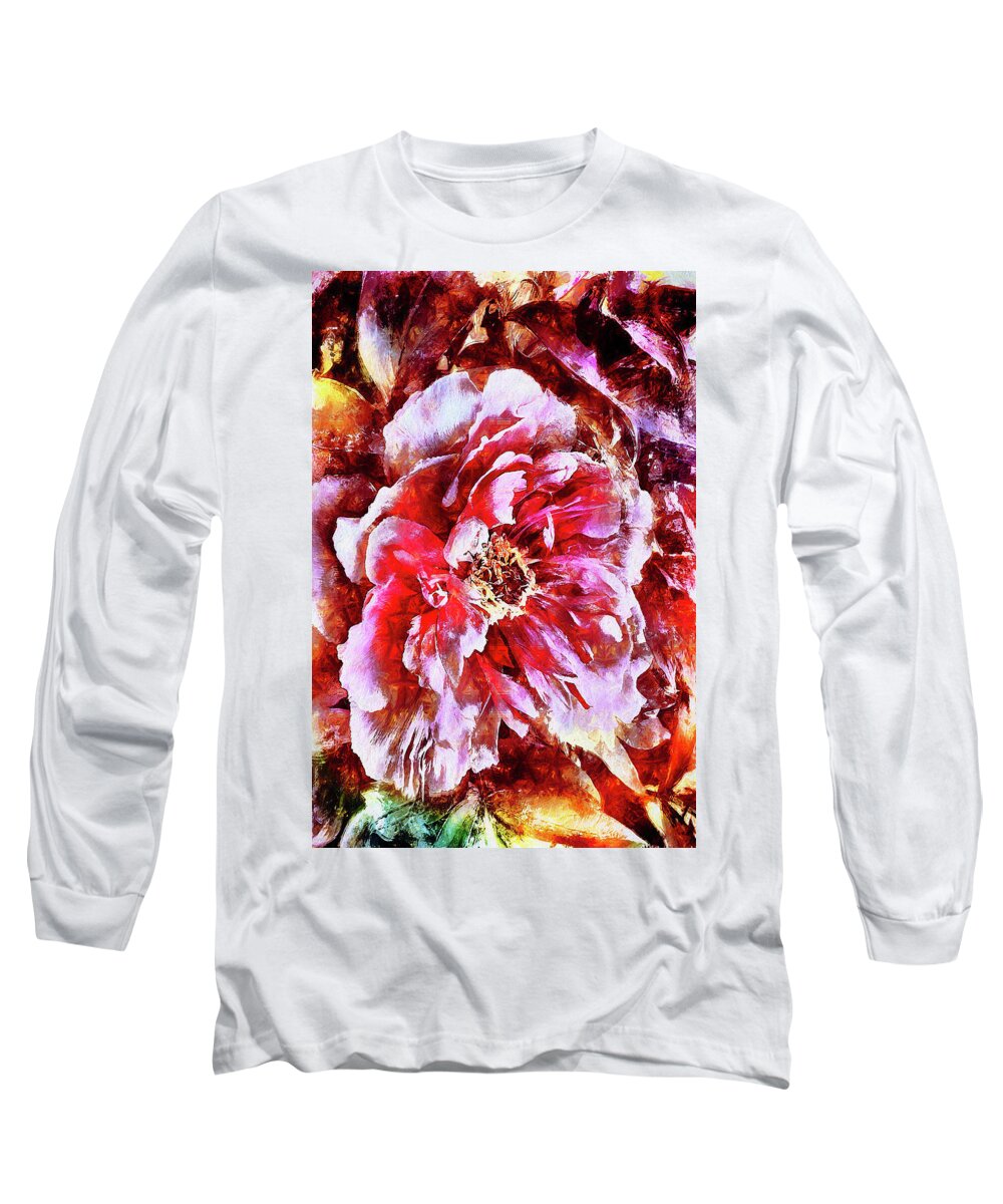 Garden Long Sleeve T-Shirt featuring the digital art Passionate Peony #1 by Jo-Anne Gazo-McKim