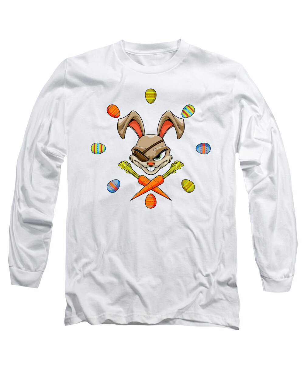 Easter Bunny Long Sleeve T-Shirt featuring the digital art Pirate Easter Bunny Stealing Your Colored Eggs #1 by Mister Tee
