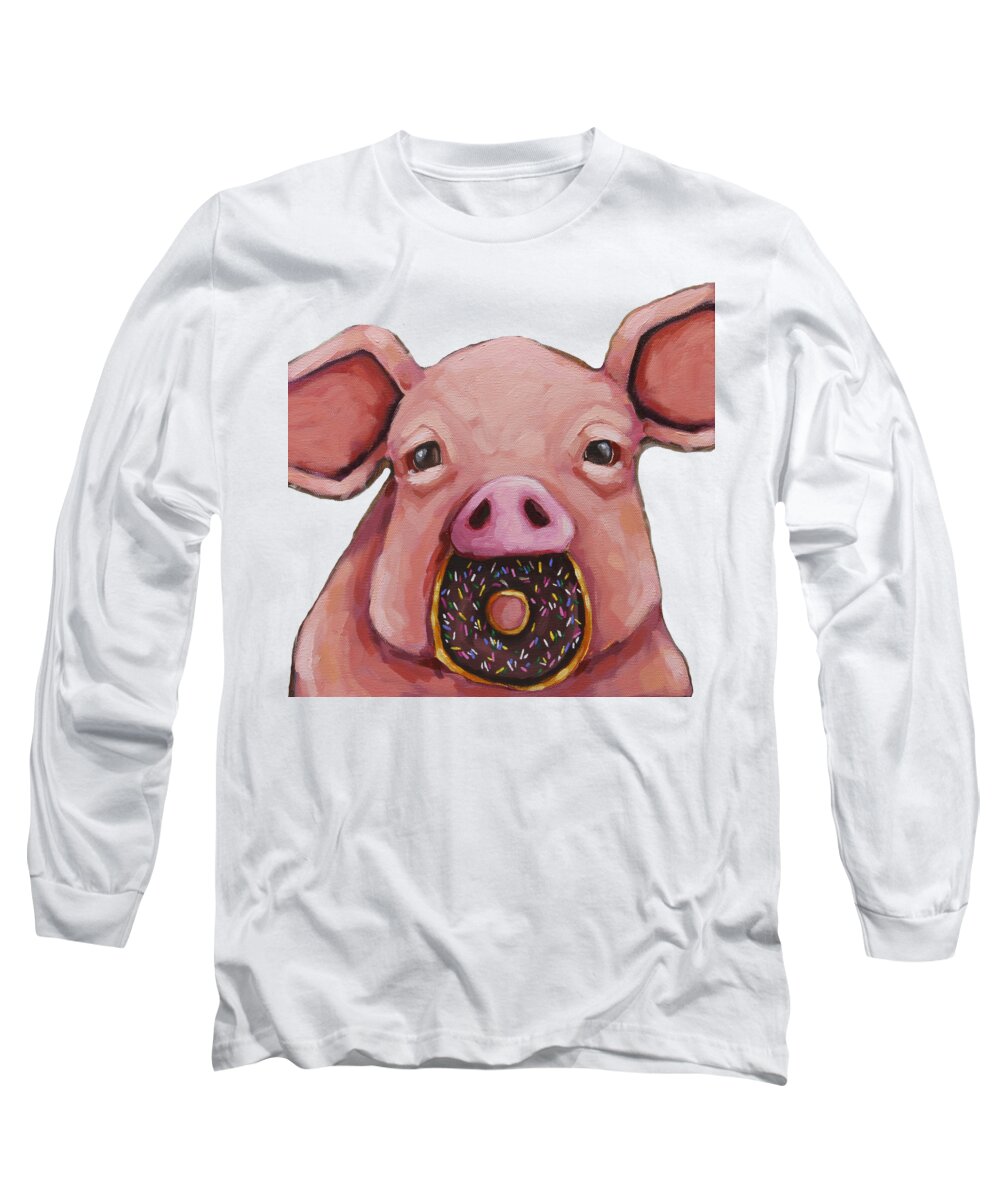 Pig Long Sleeve T-Shirt featuring the painting This Little Piggie #2 by Lucia Stewart