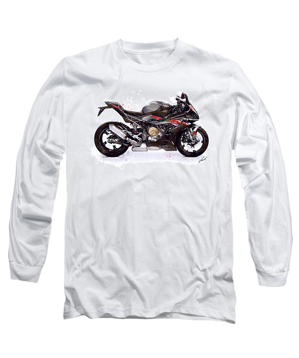 Sport Long Sleeve T-Shirt featuring the painting Watercolor Motorcycle BMW S1000RR - original artwork by Vart. #1 by Vart Studio