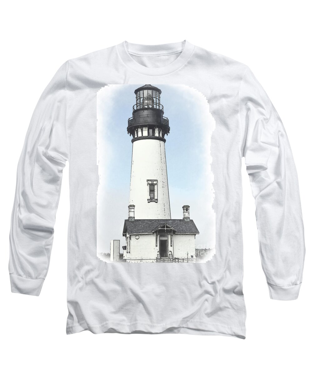 Yaquina-head Long Sleeve T-Shirt featuring the digital art Yaquina Head Lighthouse in Watercolor by Kirt Tisdale