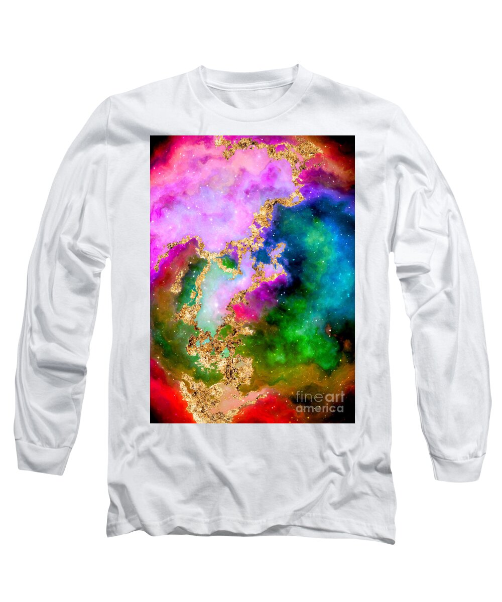 Holyrockarts Long Sleeve T-Shirt featuring the mixed media 100 Starry Nebulas in Space Abstract Digital Painting 006 by Holy Rock Design