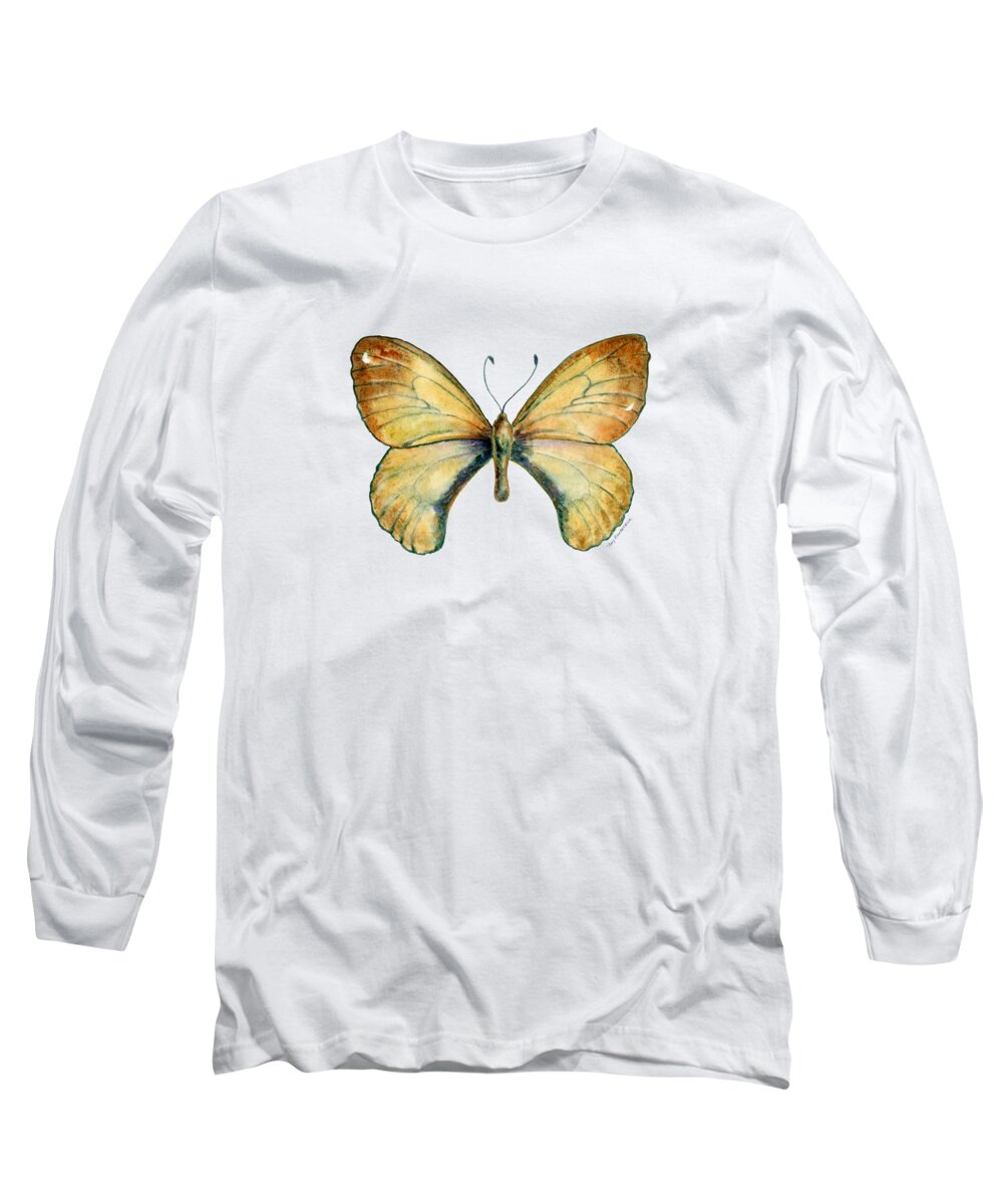 Clouded Long Sleeve T-Shirt featuring the painting 15 Clouded Apollo Butterfly by Amy Kirkpatrick