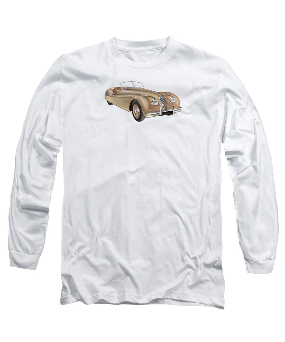 1950s Long Sleeve T-Shirt featuring the mixed media 1955 Jaguar XK140 Roadster by Retrographs