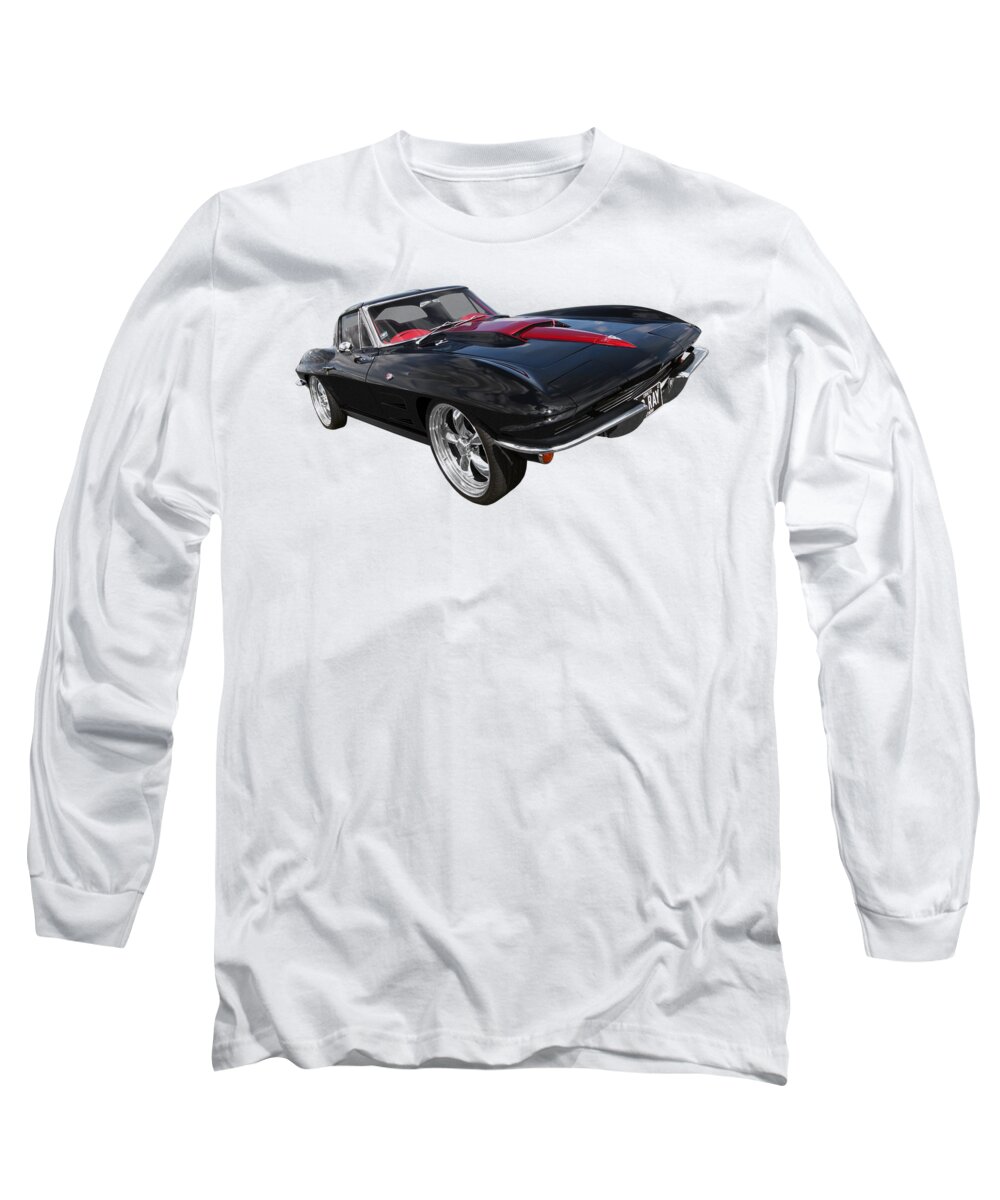 Corvette Stingray Long Sleeve T-Shirt featuring the photograph 1963 Corvette Stingray Split Window in Black and Red by Gill Billington