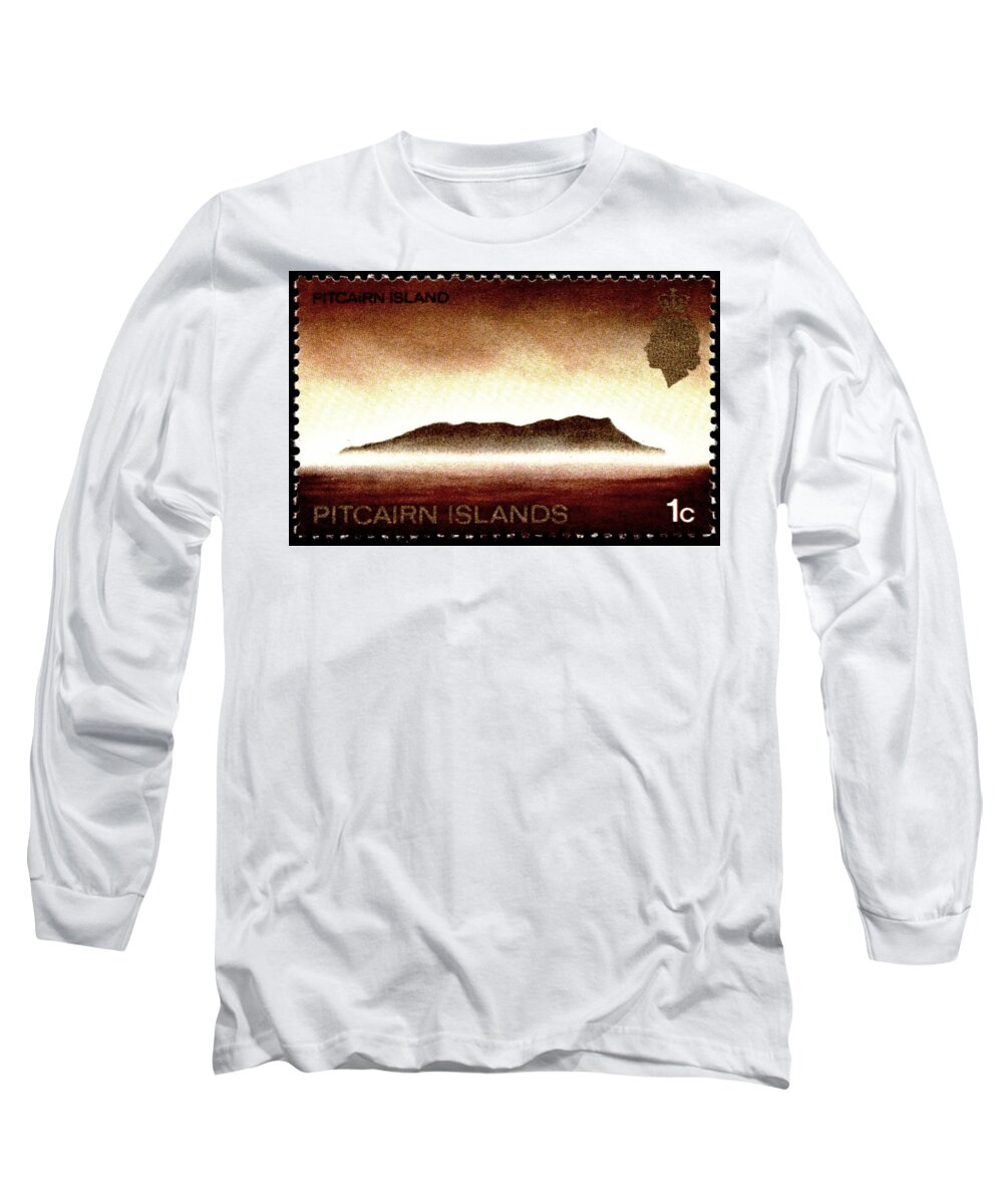 Stamp Long Sleeve T-Shirt featuring the digital art 1969 Pitcairn Islands - No.97 - Stamp Art by Fred Larucci