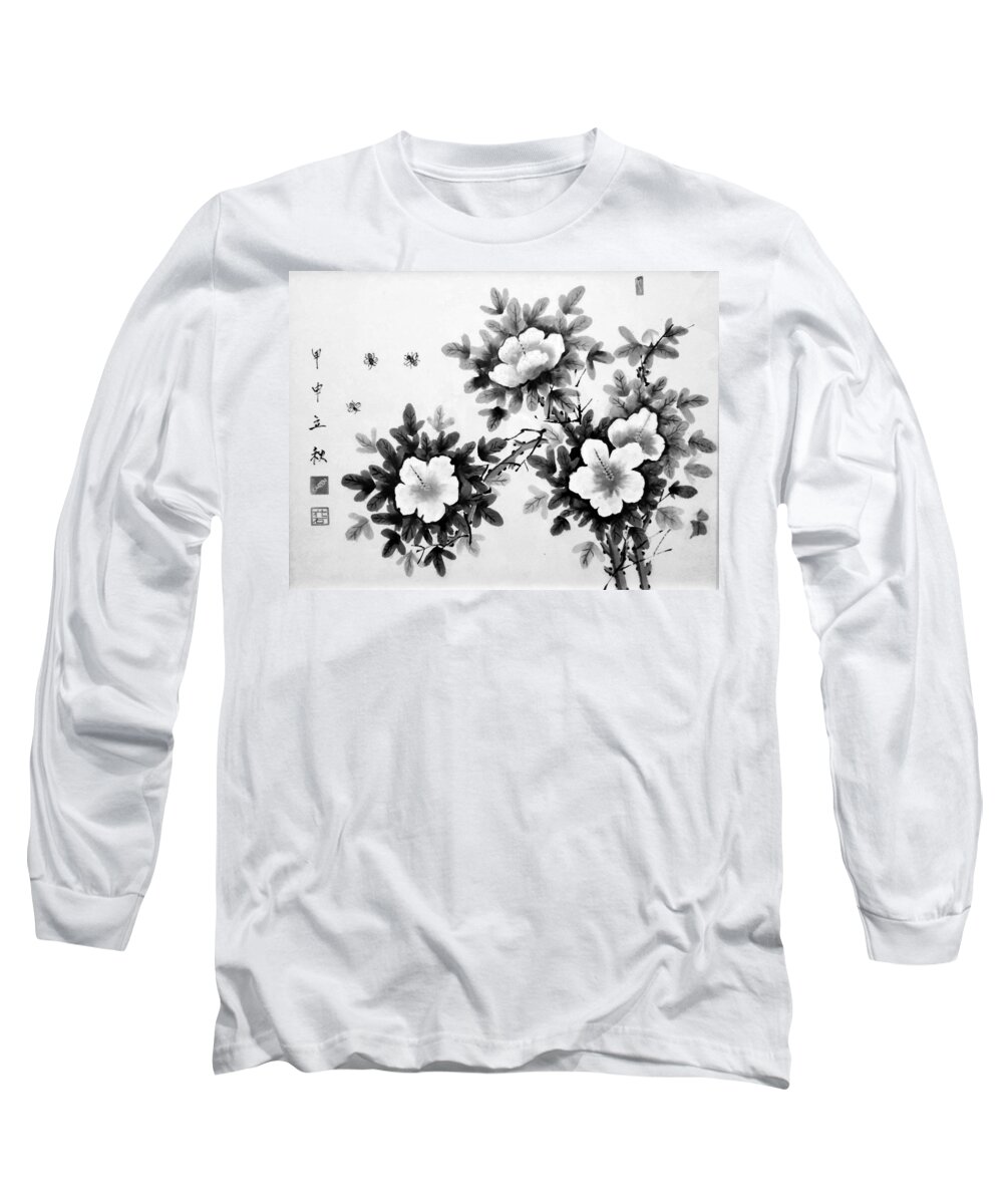 Black Long Sleeve T-Shirt featuring the painting Hibiscus #2 by Shady Lane Studios-Karen Howard