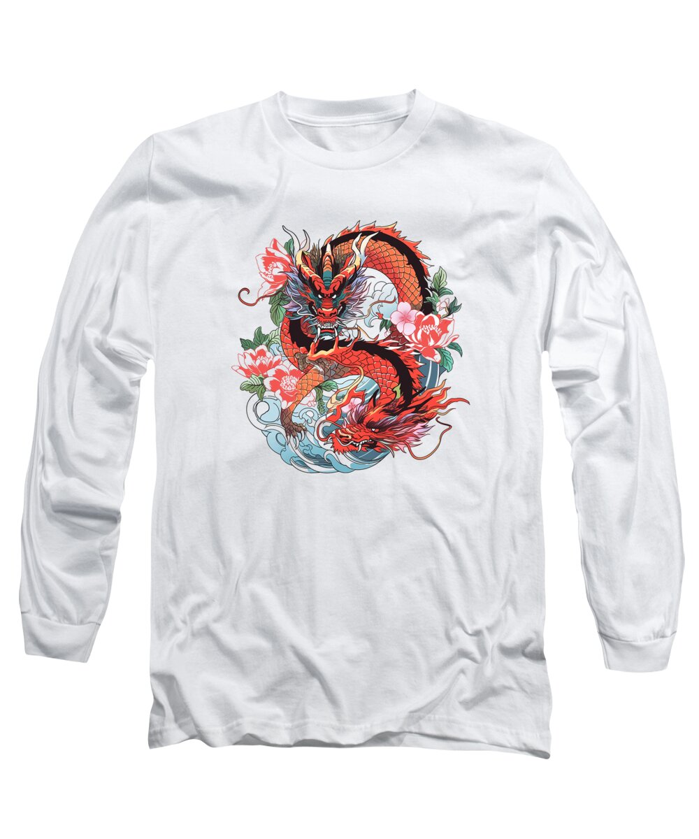 Dragon Long Sleeve T-Shirt featuring the mixed media Tattoo Style Dragon #259 by Loose Goose Tattoos