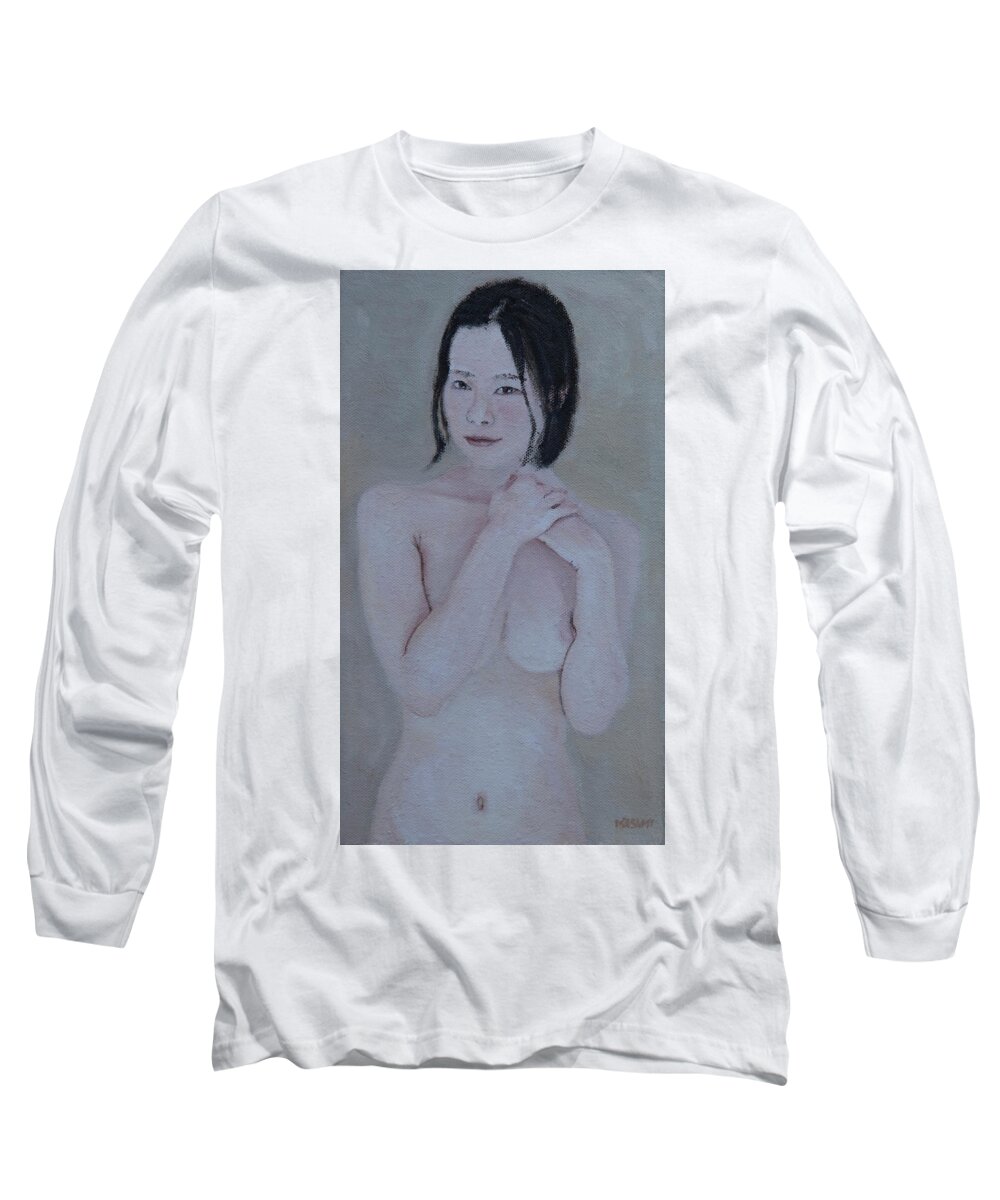 Nude Long Sleeve T-Shirt featuring the painting Humble #3 by Masami IIDA
