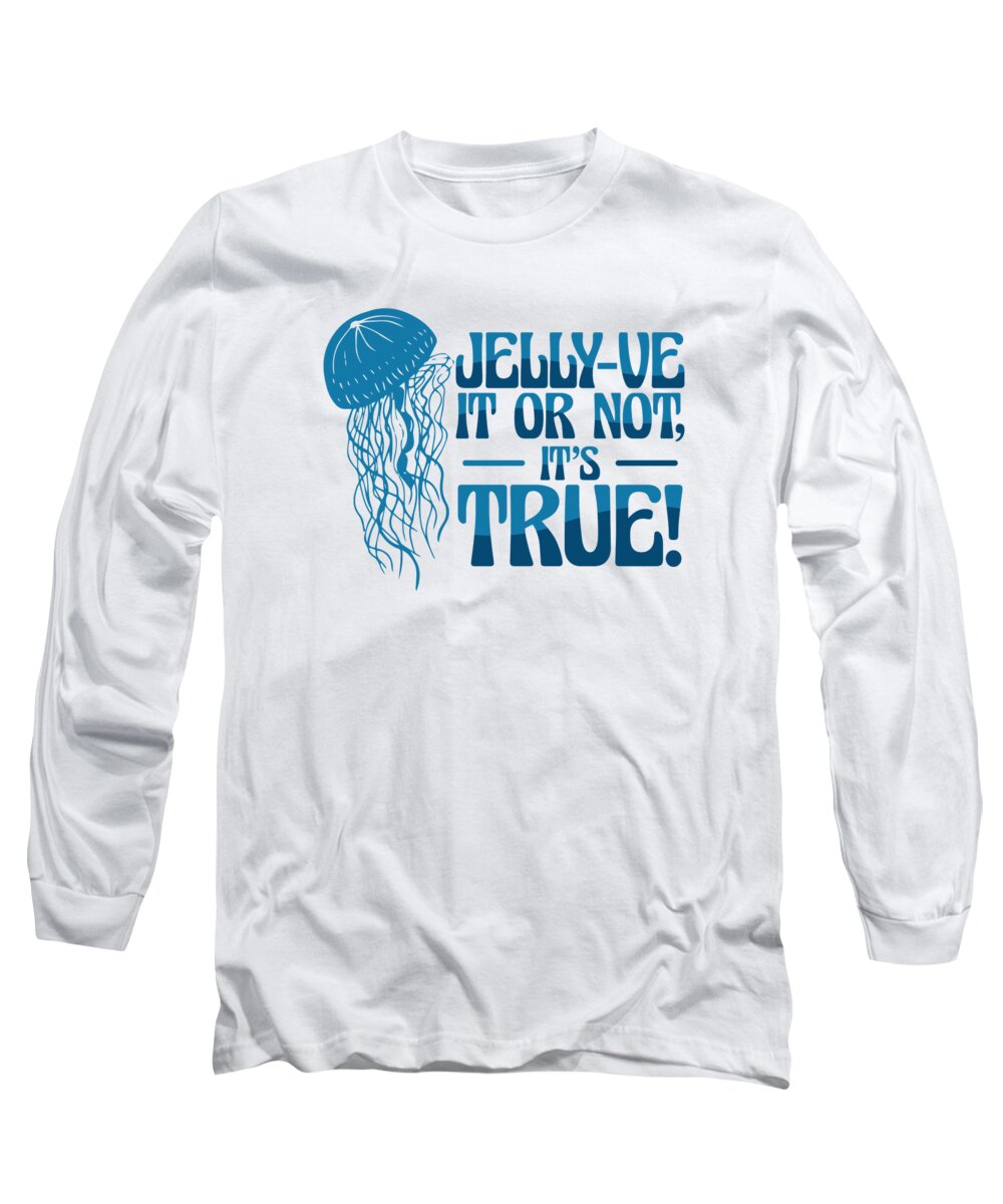 Jellyfish Long Sleeve T-Shirt featuring the digital art Jellyfish Flowers Entangled Swimming Wordplay Pun #3 by Toms Tee Store