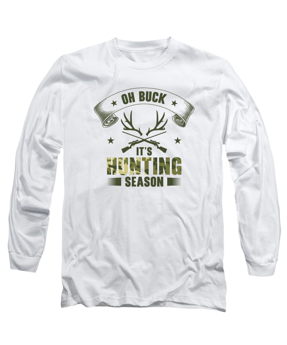 Hunting Season Long Sleeve T-Shirt featuring the digital art Hunting Season Vintage Antler Wild Animal Hunt #4 by Toms Tee Store