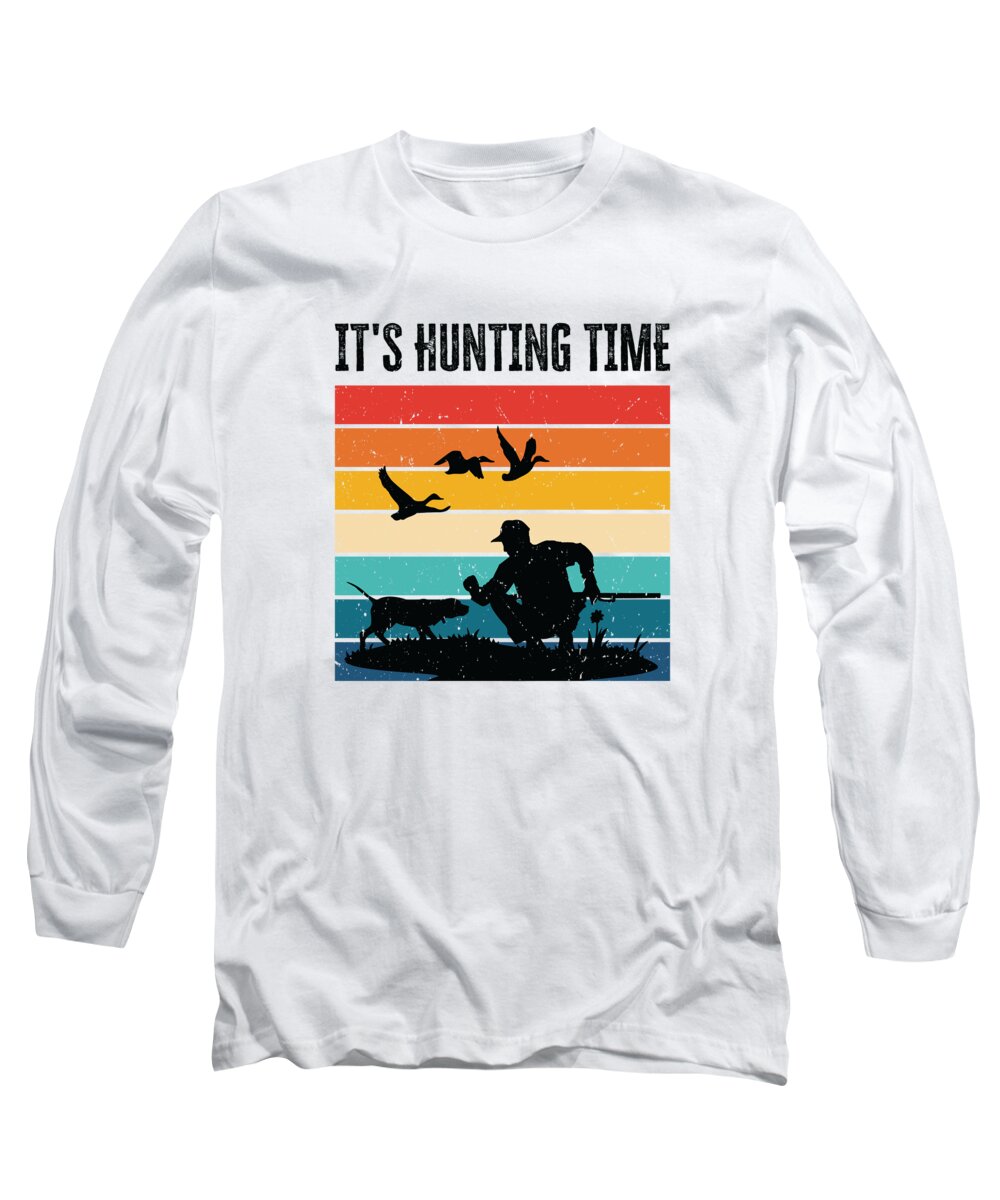 Hunting Time Long Sleeve T-Shirt featuring the digital art Hunting Time Retro Nature Shooting Wild Animal Hunt #4 by Toms Tee Store