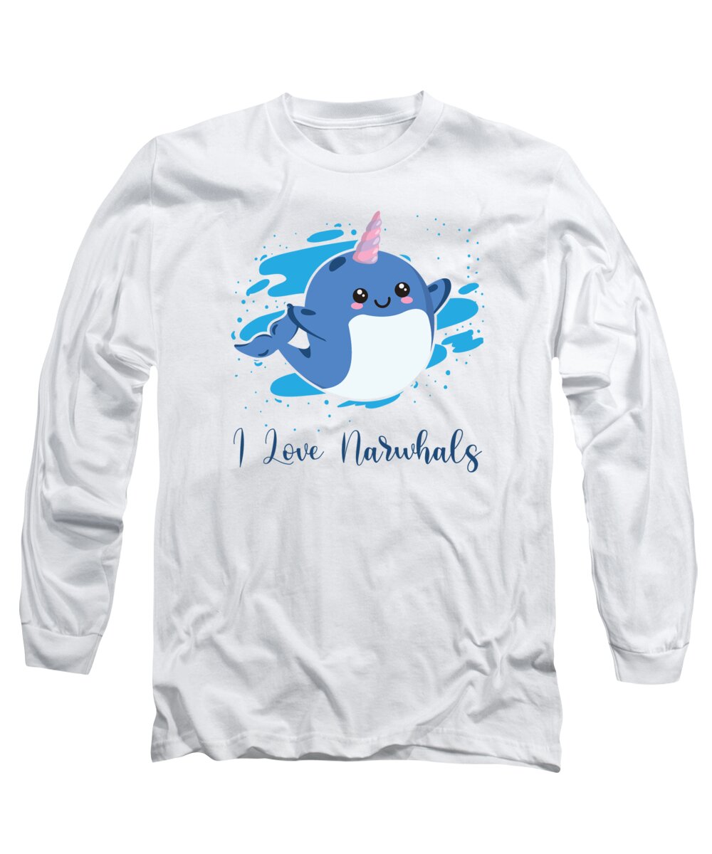 Narwhal Long Sleeve T-Shirt featuring the digital art I Love Narwhals Unicorn Narwhal #4 by Toms Tee Store