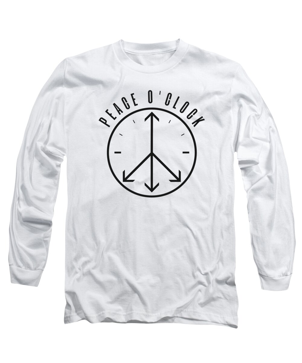 Peace Lover Long Sleeve T-Shirt featuring the digital art Peace Lover Clock Peace Time Optimistic Peace Sign #4 by Toms Tee Store