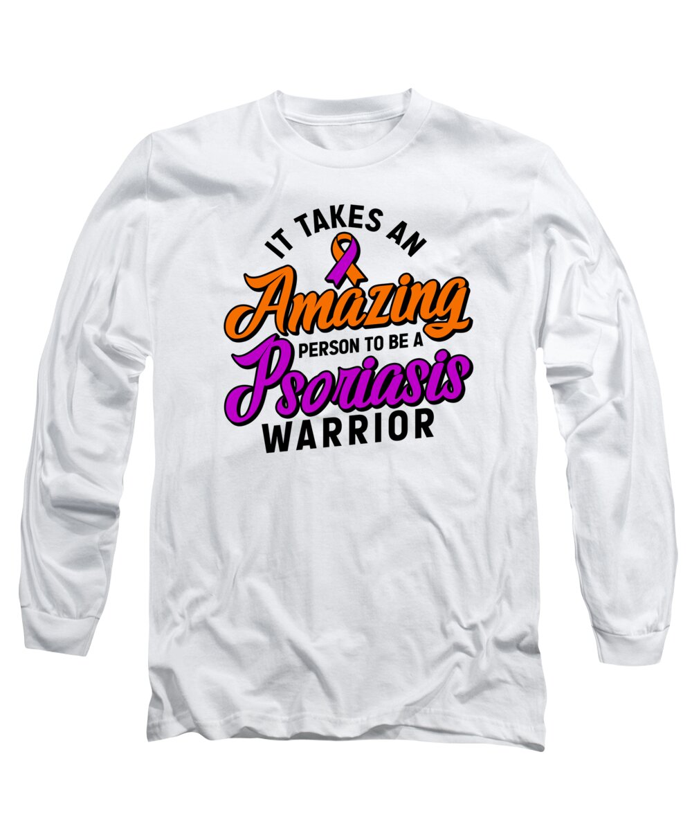 Psoriasis Long Sleeve T-Shirt featuring the digital art Psoriasis Warrior Amazing Lavender Orange Ribbon Awareness #4 by Toms Tee Store