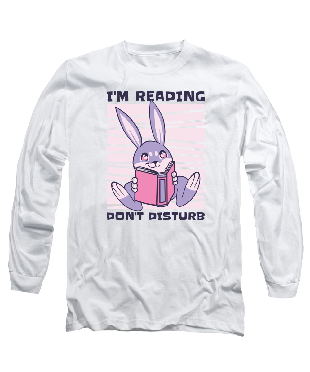 Studying Long Sleeve T-Shirt featuring the digital art Studying Rabbit Lover Reading Books Student Bookworm #4 by Toms Tee Store