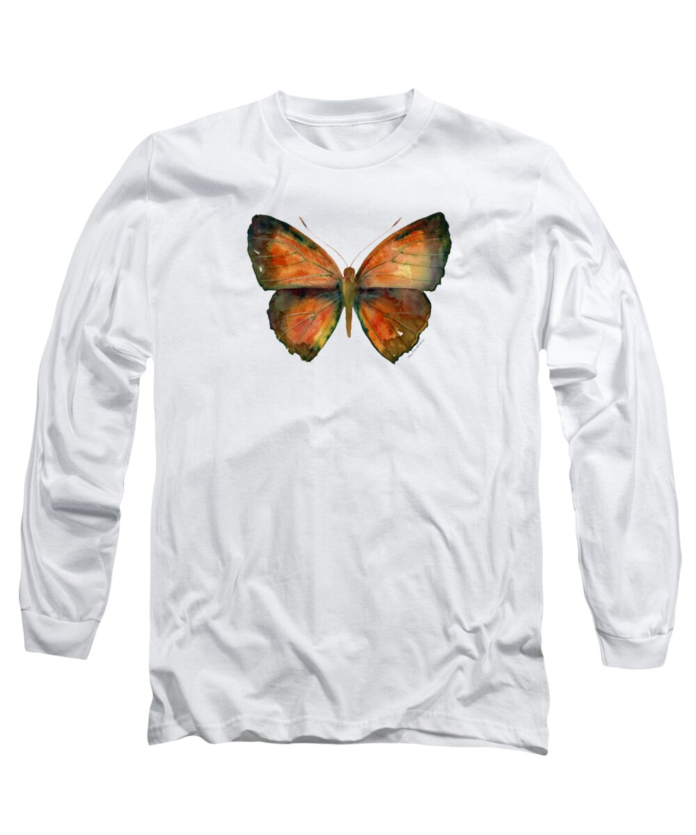 Copper Jewel Long Sleeve T-Shirt featuring the painting 56 Copper Jewel Butterfly by Amy Kirkpatrick