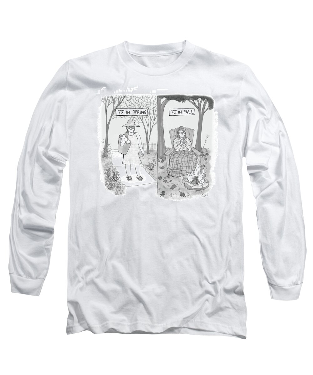 Captionless Long Sleeve T-Shirt featuring the drawing 70 Degrees Spring Or Fall by Caitlin Cass