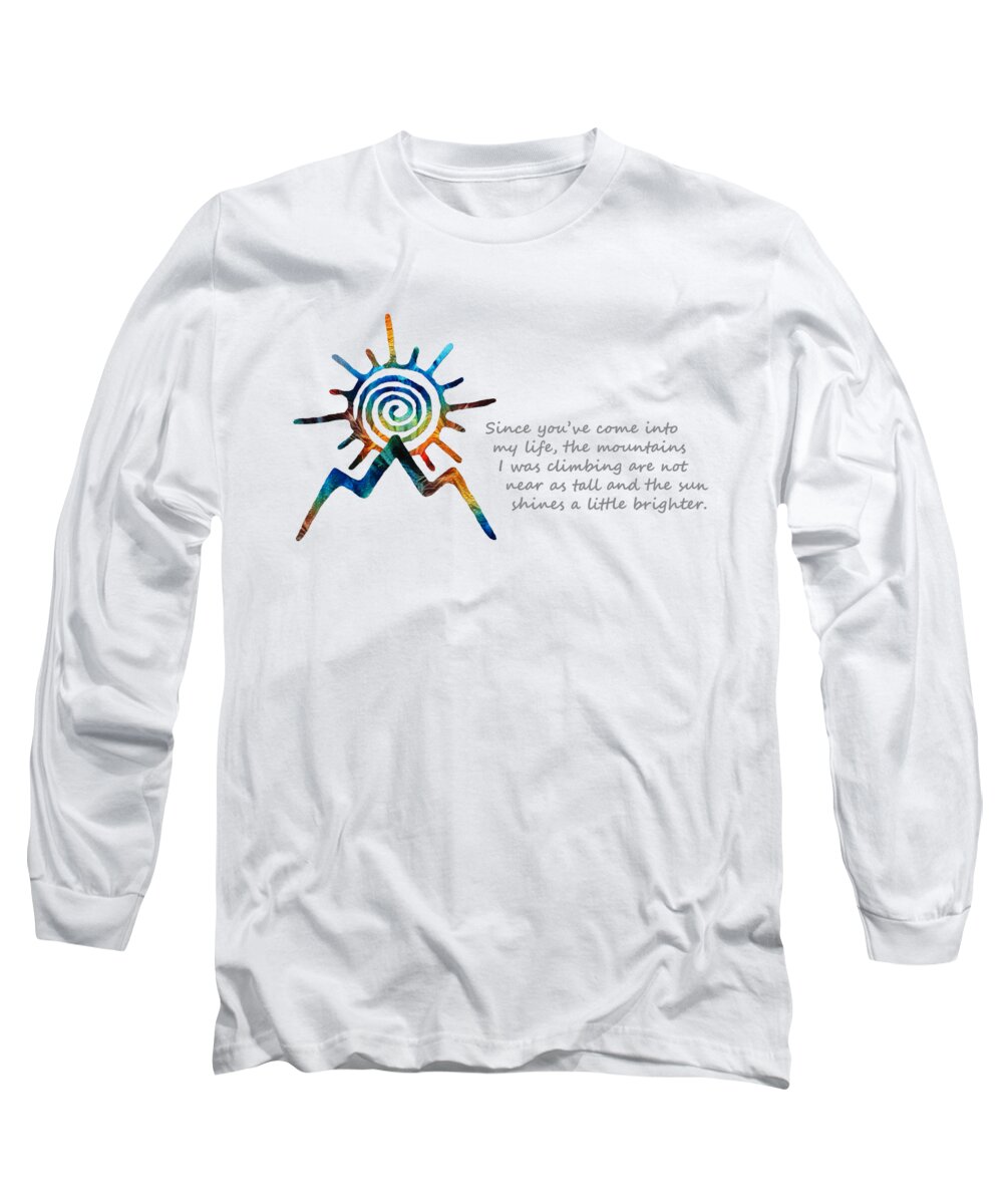 Love Long Sleeve T-Shirt featuring the painting A Little Brighter - Sun And Mountain Symbol - Sharon Cummings by Sharon Cummings