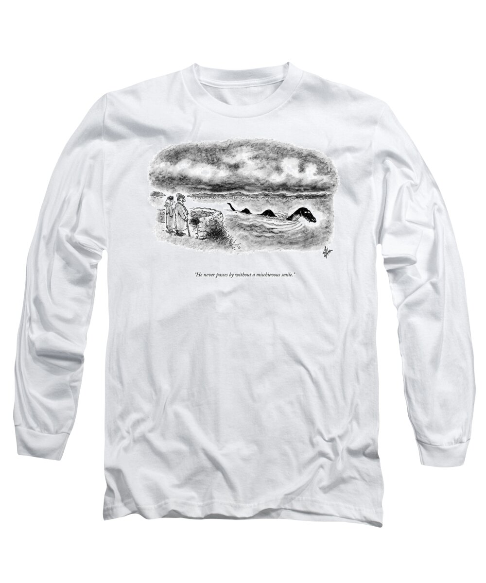 He Never Passes By Without A Mischievous Smile. Long Sleeve T-Shirt featuring the drawing A Mischievous Smile by Frank Cotham