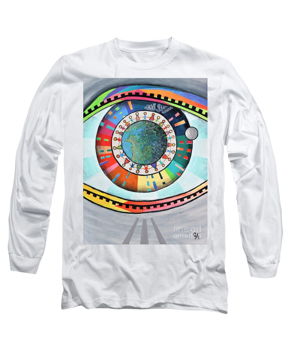 World Long Sleeve T-Shirt featuring the painting A Pleasant Fiction by Jeremy Aiyadurai