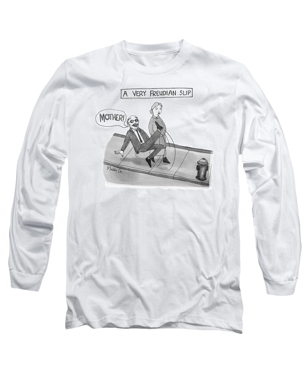 Captionless Long Sleeve T-Shirt featuring the drawing A Very Freudian Slip by Maddie Dai
