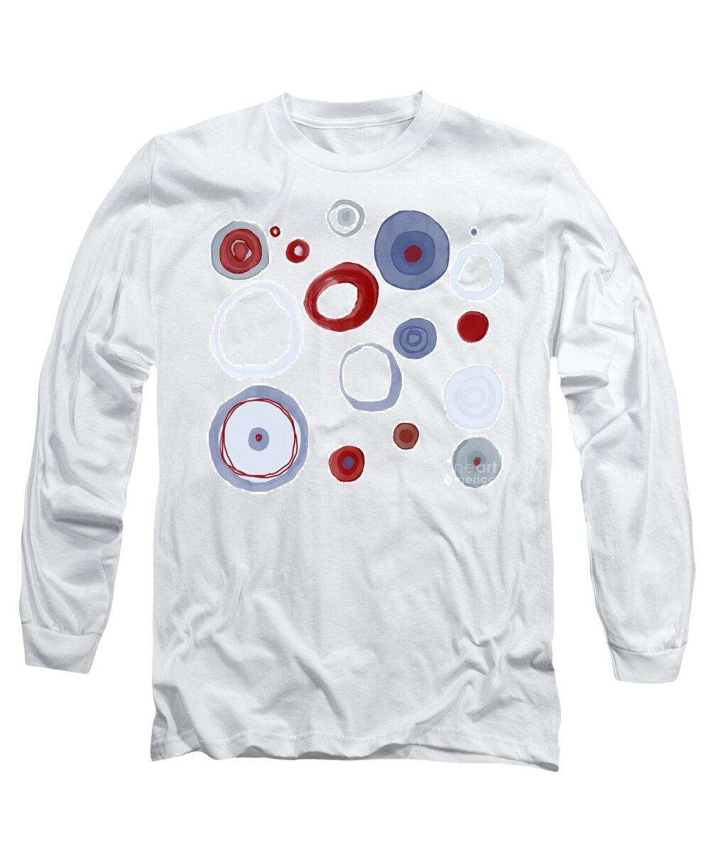 Abstract Shapes Long Sleeve T-Shirt featuring the painting Abstract Circles in Red White and Blue by Patricia Awapara