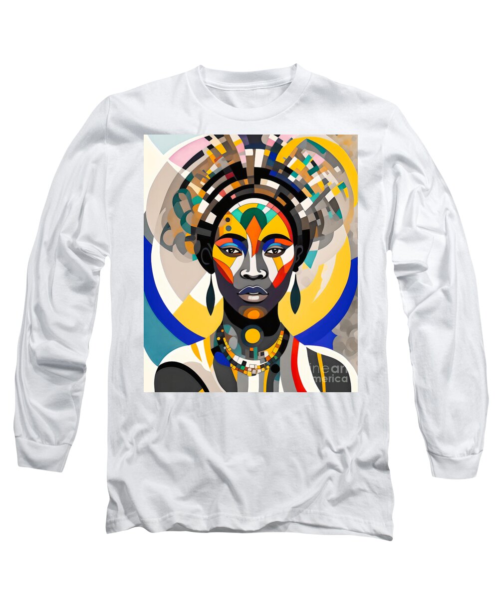 Abstract Long Sleeve T-Shirt featuring the digital art Abstract Portrait - African 3 by Philip Preston