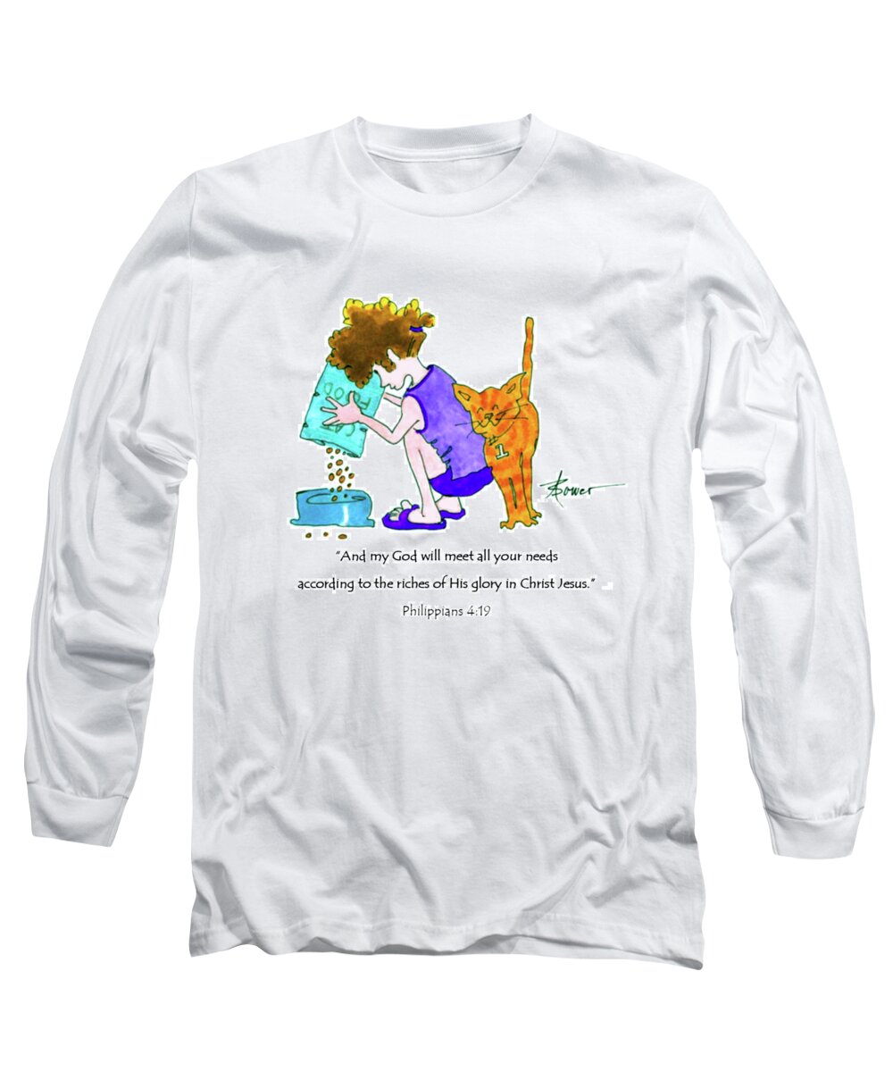 Cat Long Sleeve T-Shirt featuring the painting According to His Riches by Adele Bower