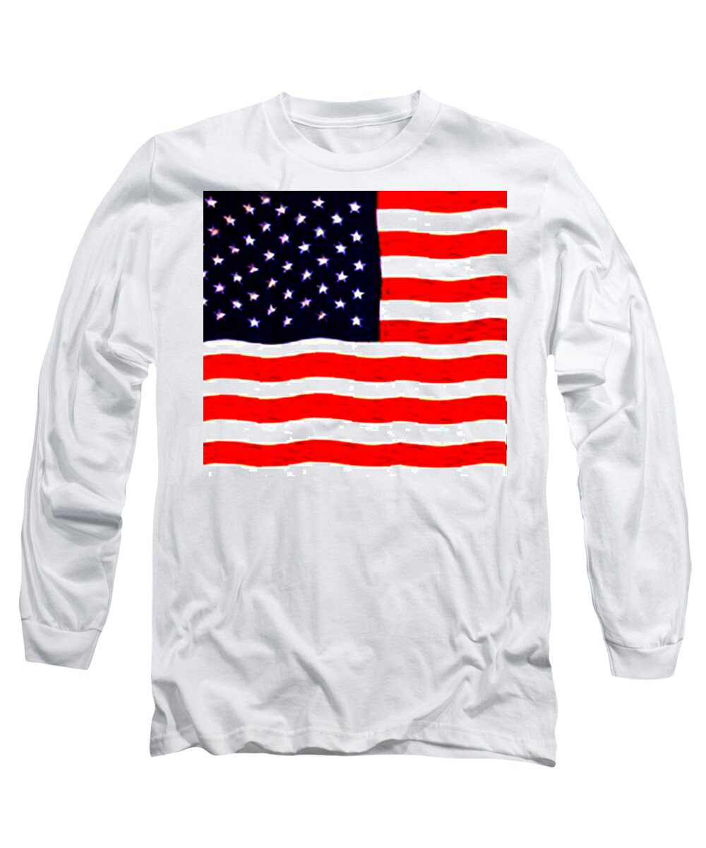 Flag Long Sleeve T-Shirt featuring the digital art American Flag by Karen Zuk Rosenblatt