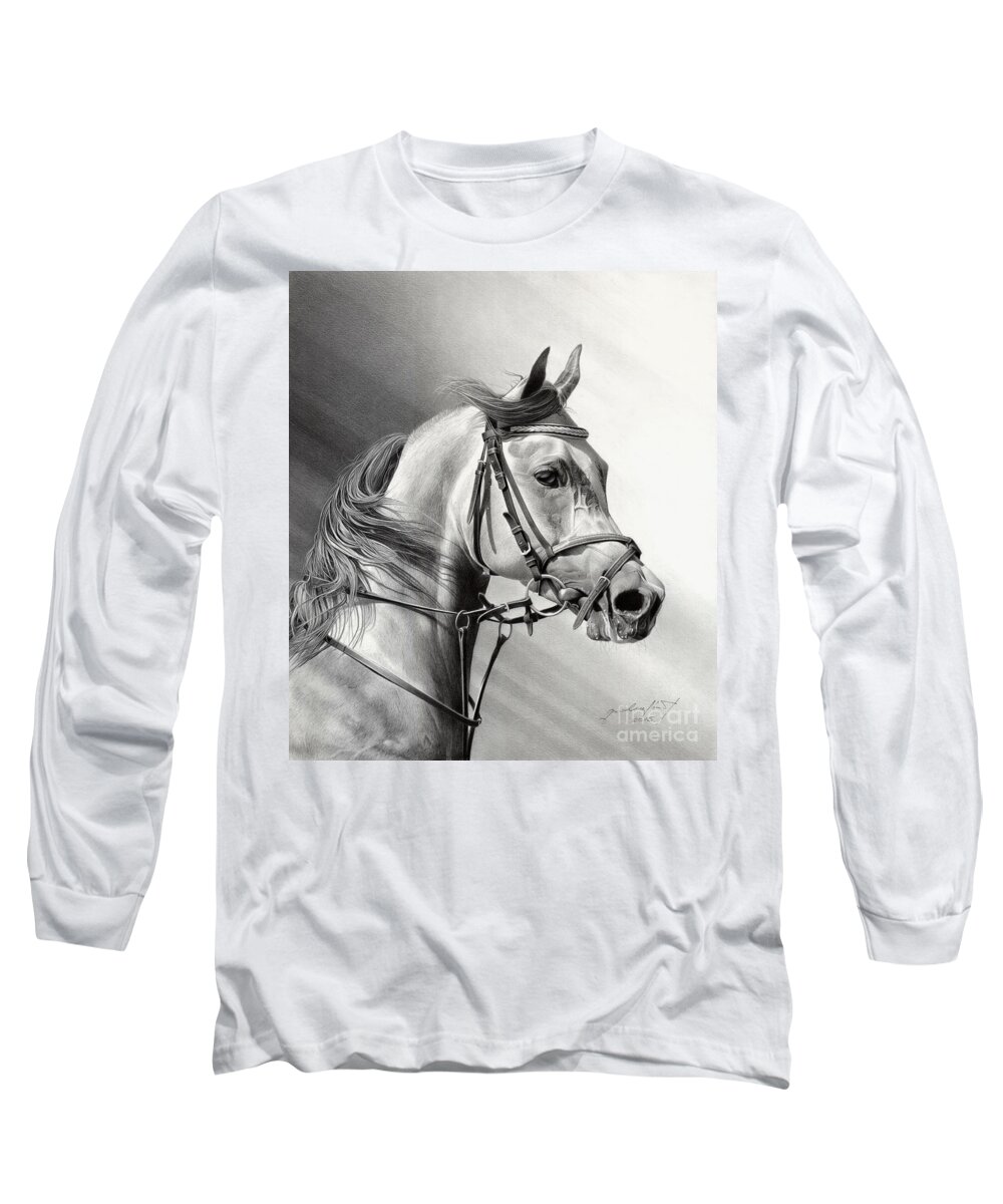 Horse Long Sleeve T-Shirt featuring the drawing Arabian Beauty by Miro Gradinscak