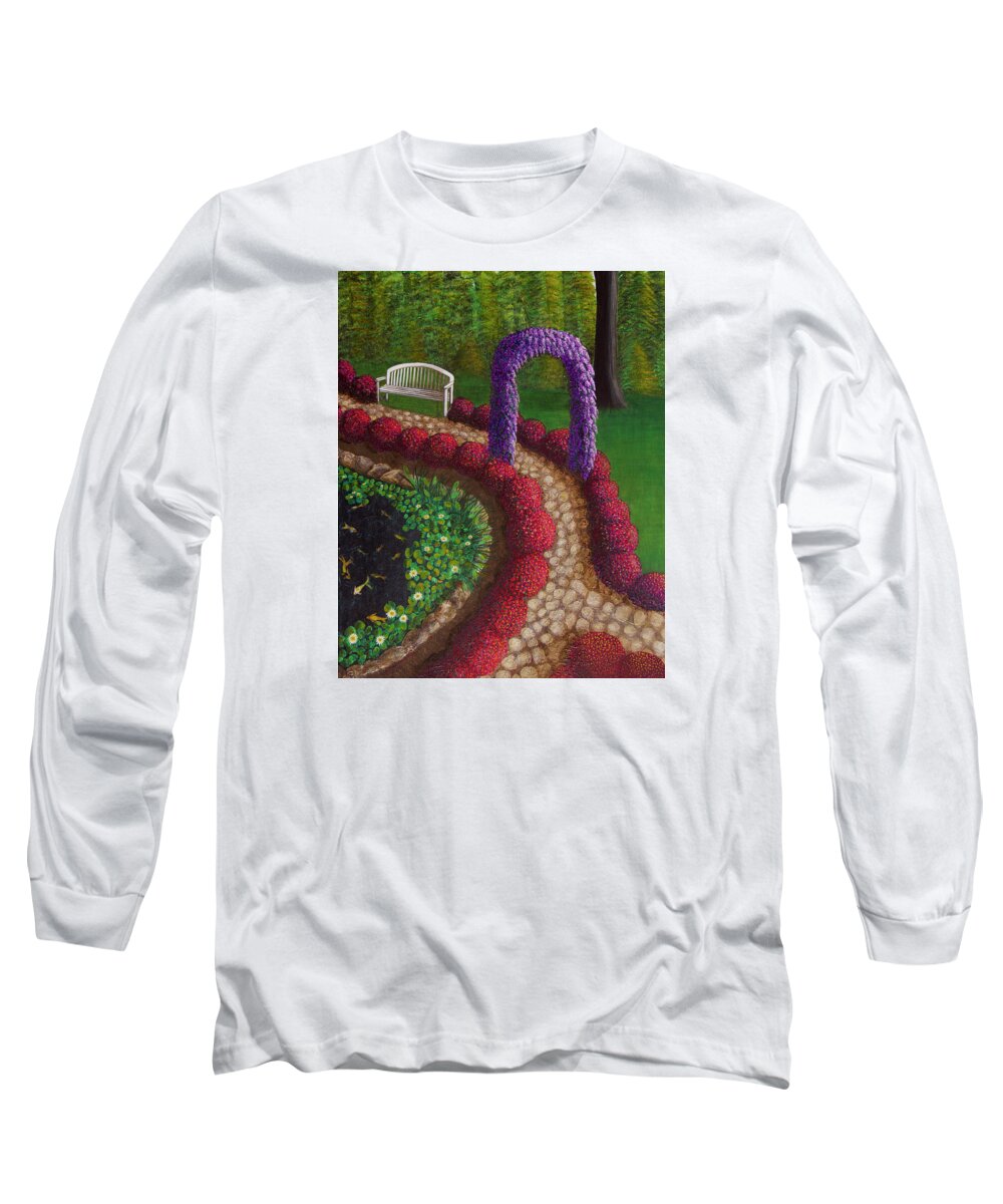 Garden Long Sleeve T-Shirt featuring the painting Arbor Walkway by Donna Manaraze