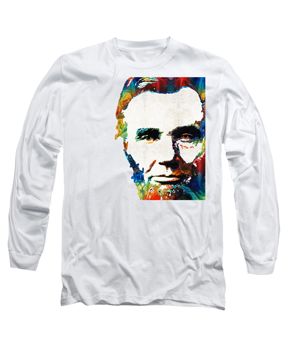Abraham Lincoln Long Sleeve T-Shirt featuring the painting Abraham Lincoln Art - Colorful Abe - By Sharon Cummings by Sharon Cummings