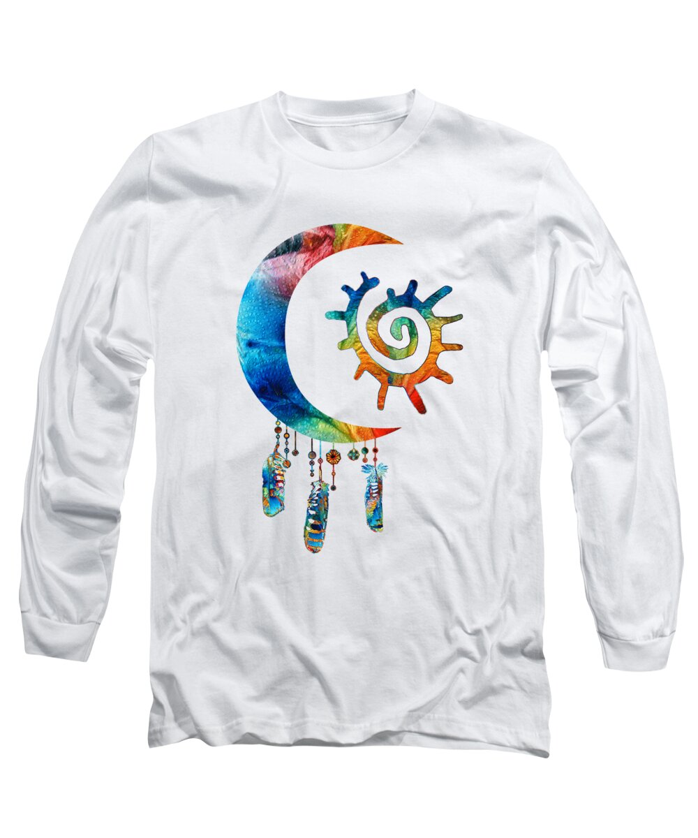 Native American Art Long Sleeve T-Shirt featuring the painting My Sun and My Moon - Colorful Love Art - Sharon Cummings by Sharon Cummings