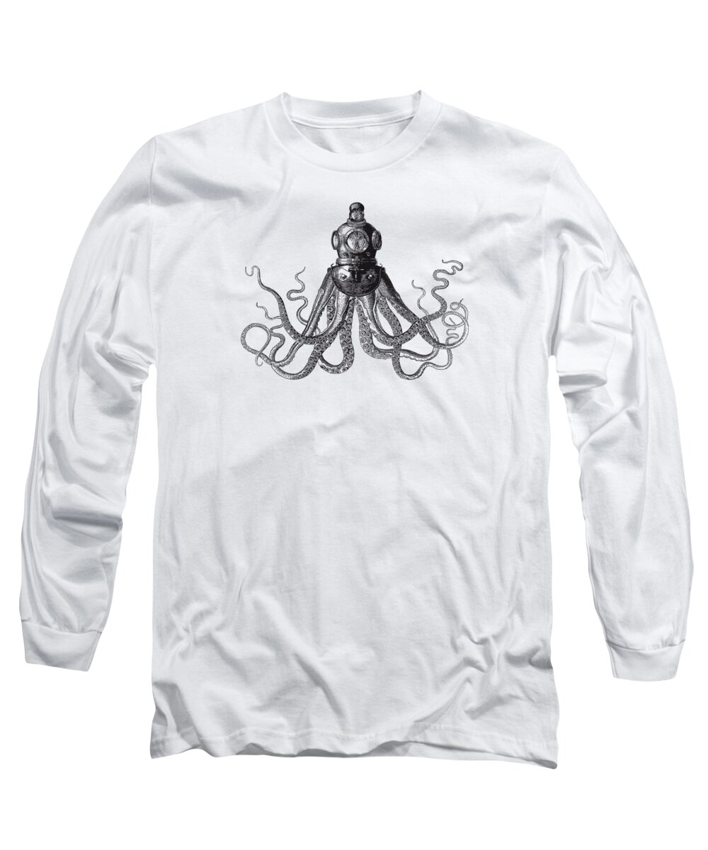 Octopus Long Sleeve T-Shirt featuring the digital art Octopus in Diving Helmet by Eclectic at Heart