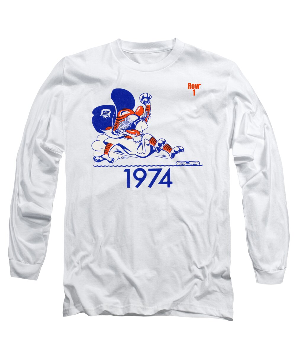 Detroit Tigers Long Sleeve T-Shirt featuring the mixed media 1974 Detroit Tigers Art by Row One Brand