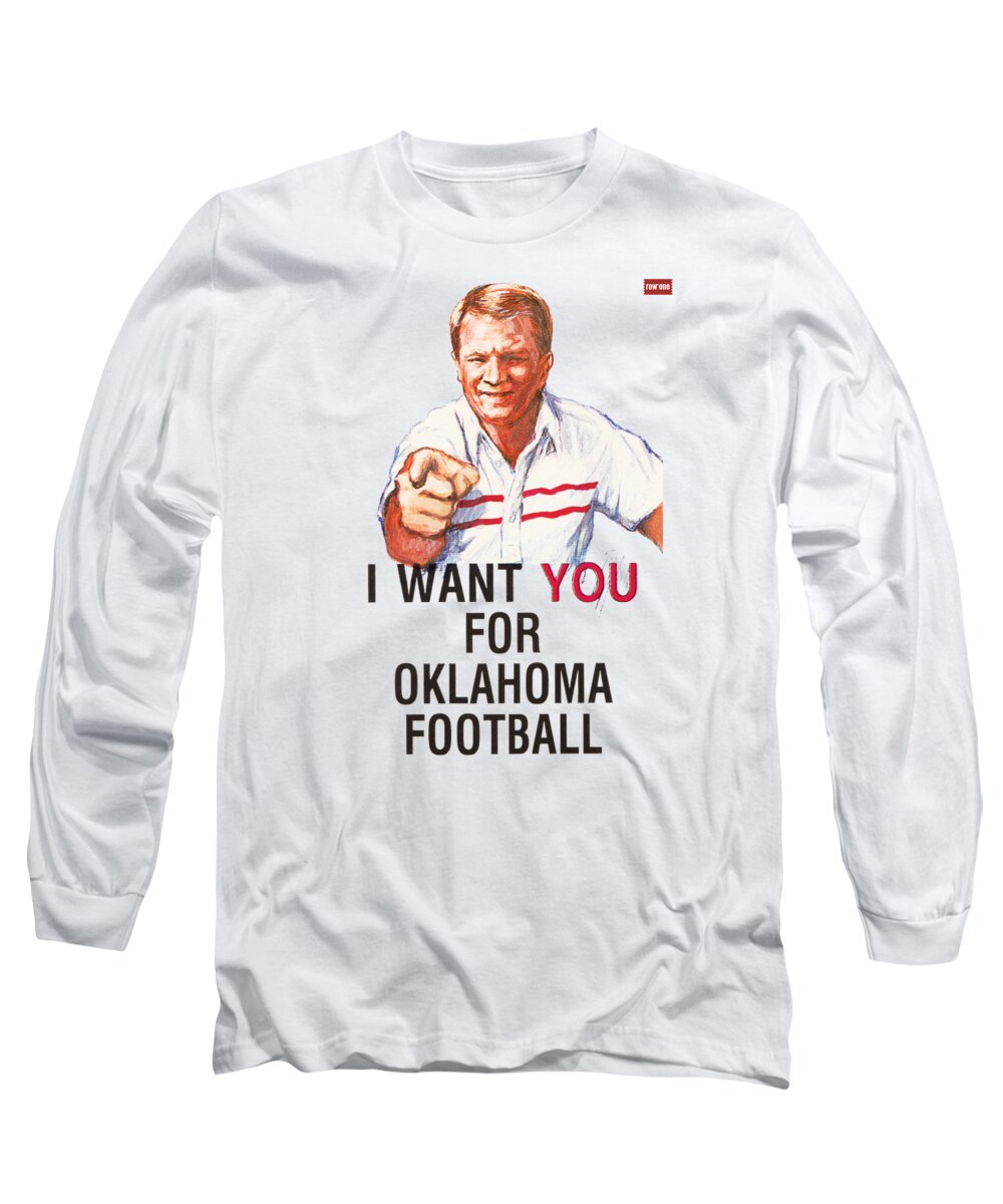 1986 Long Sleeve T-Shirt featuring the mixed media I Want You for Oklahoma Football Barry Switzer Poster by Row One Brand