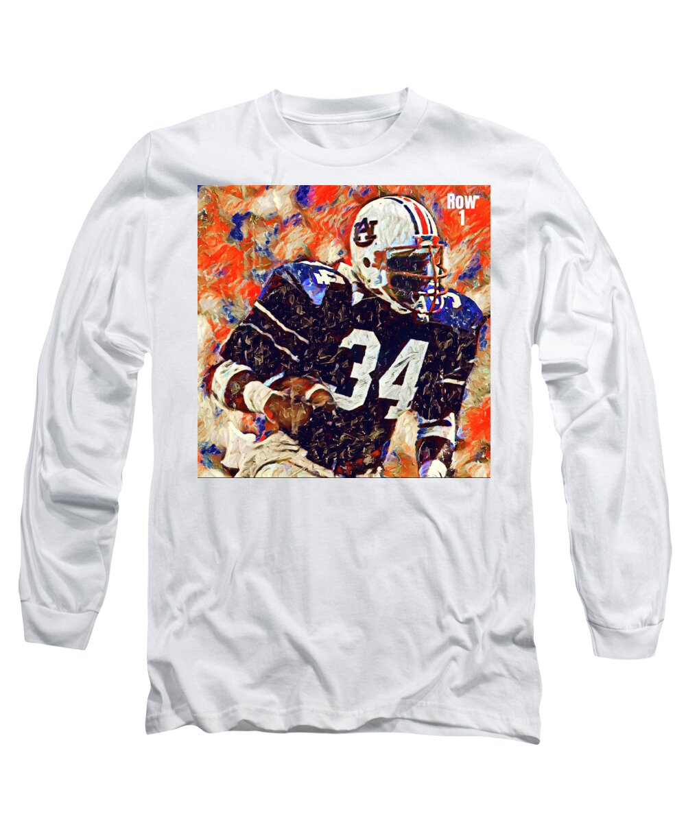 Auburn Long Sleeve T-Shirt featuring the mixed media Bo Jackson Auburn Football Digital Painting by Row One Brand