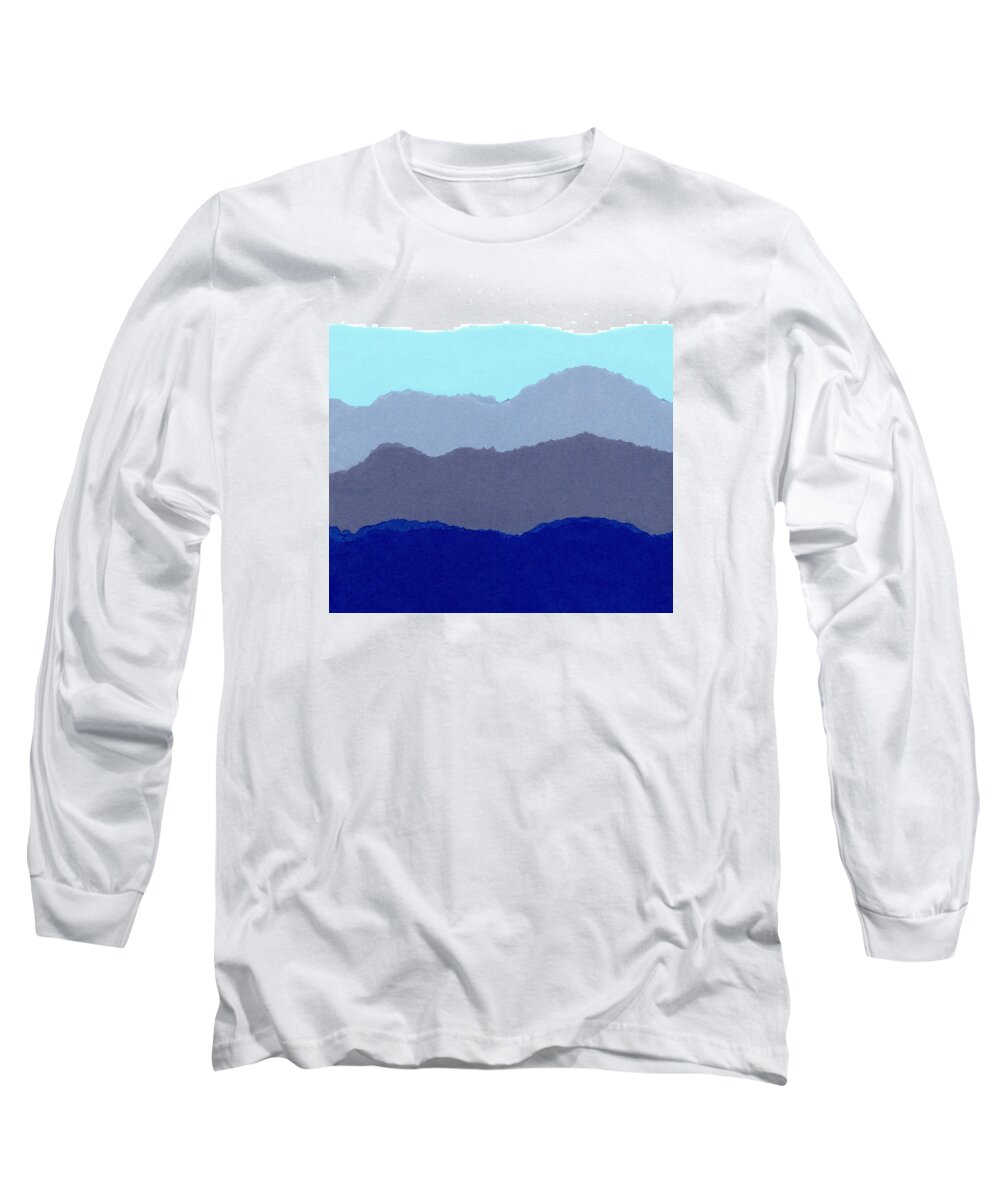 Blue Long Sleeve T-Shirt featuring the mixed media Blue mountains by Francine Rondeau