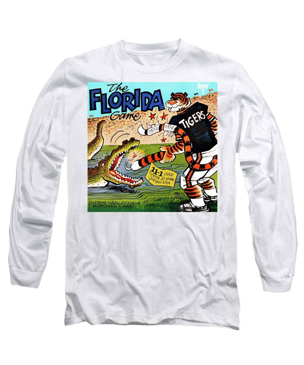 Auburn Long Sleeve T-Shirt featuring the mixed media 1975 Auburn Football Art by Row One Brand