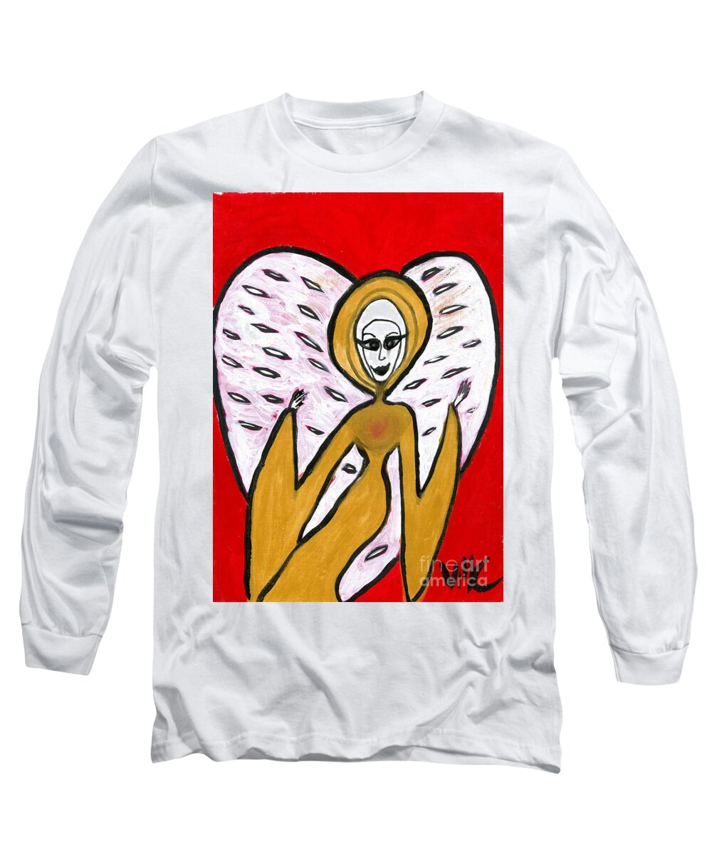 Assatrea Long Sleeve T-Shirt featuring the painting Assatrea Angel of Nurturing by Victoria Mary Clarke