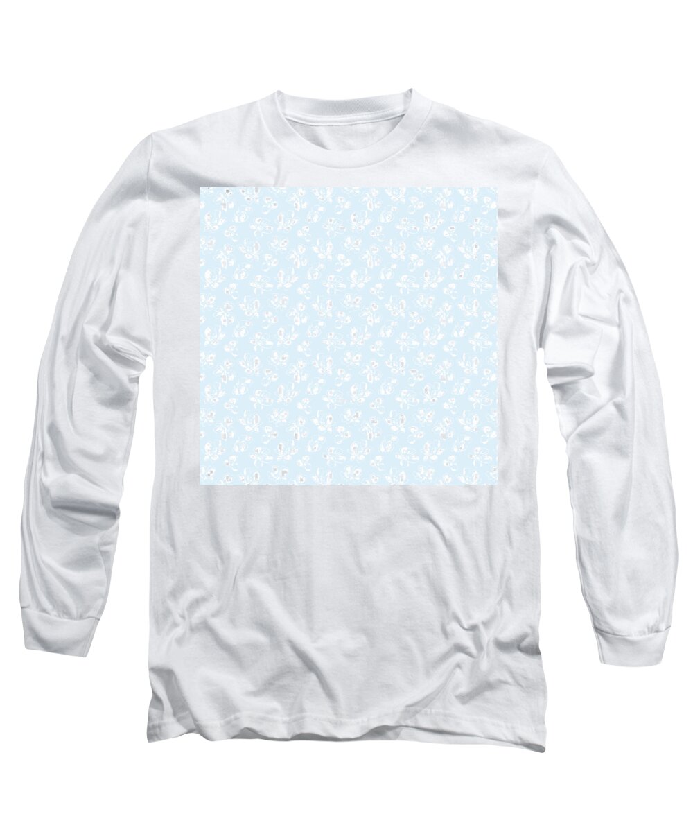 Tossed Floral Long Sleeve T-Shirt featuring the painting Baby Blue Tossed Floral Pattern small flowers by Nikita Coulombe