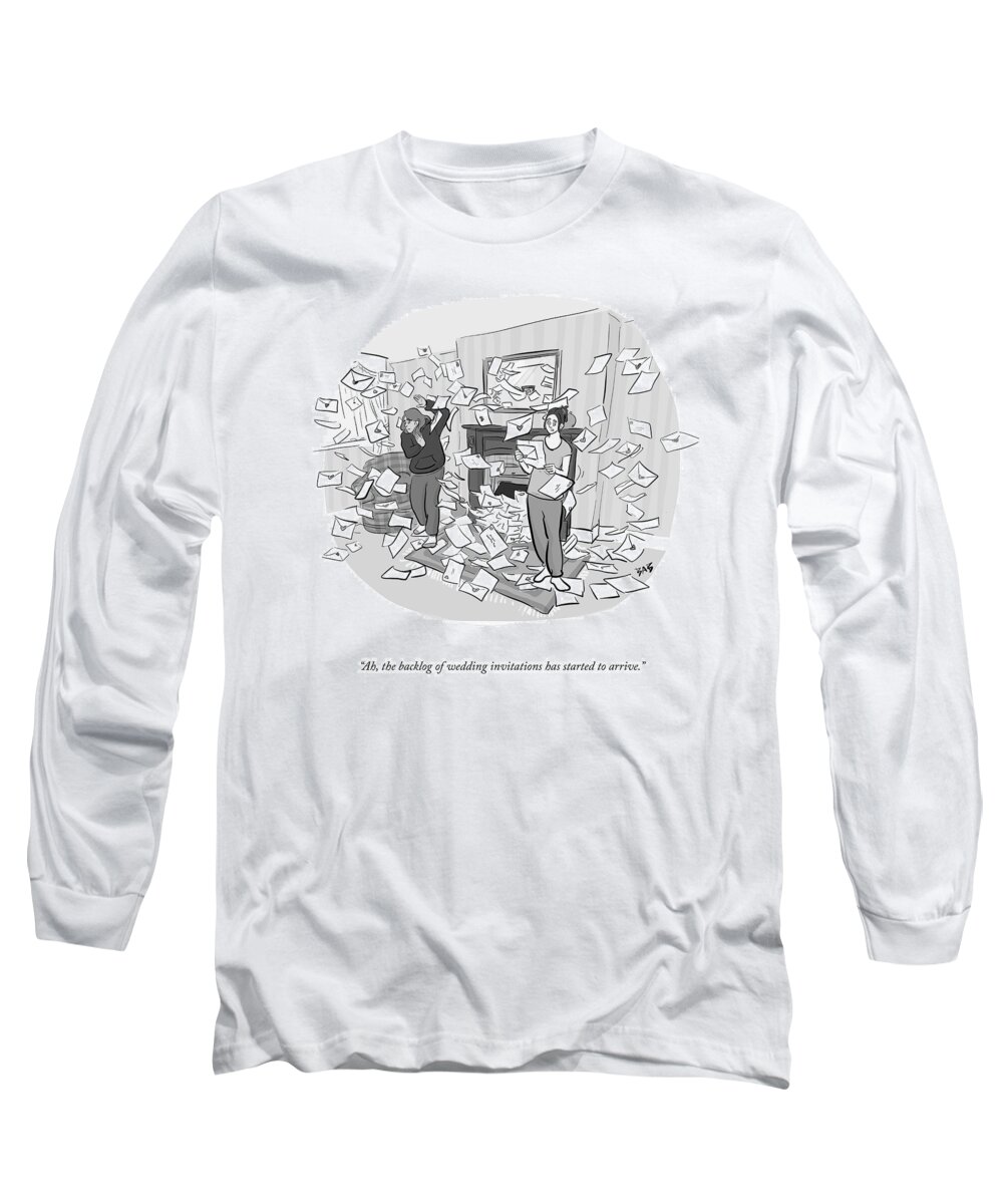 Ah Long Sleeve T-Shirt featuring the drawing Backlog Of Wedding Invitations by Brooke Bourgeois