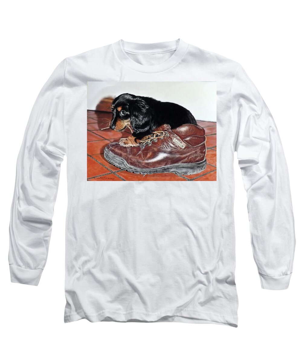 Puppy Long Sleeve T-Shirt featuring the painting Bad Dog by Linda Becker