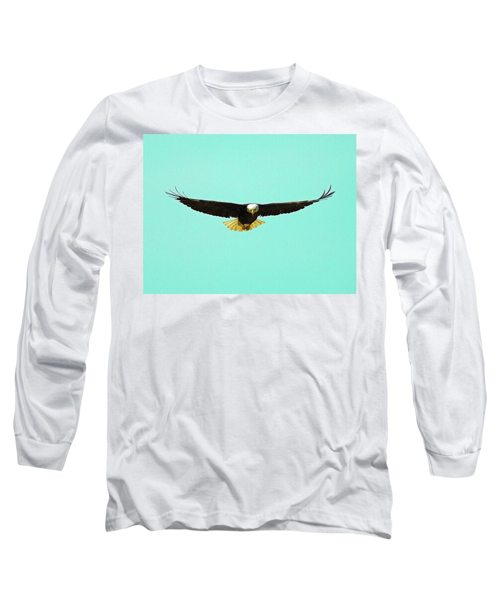 America Long Sleeve T-Shirt featuring the photograph Bald Eagle On Bright Sky by David Desautel