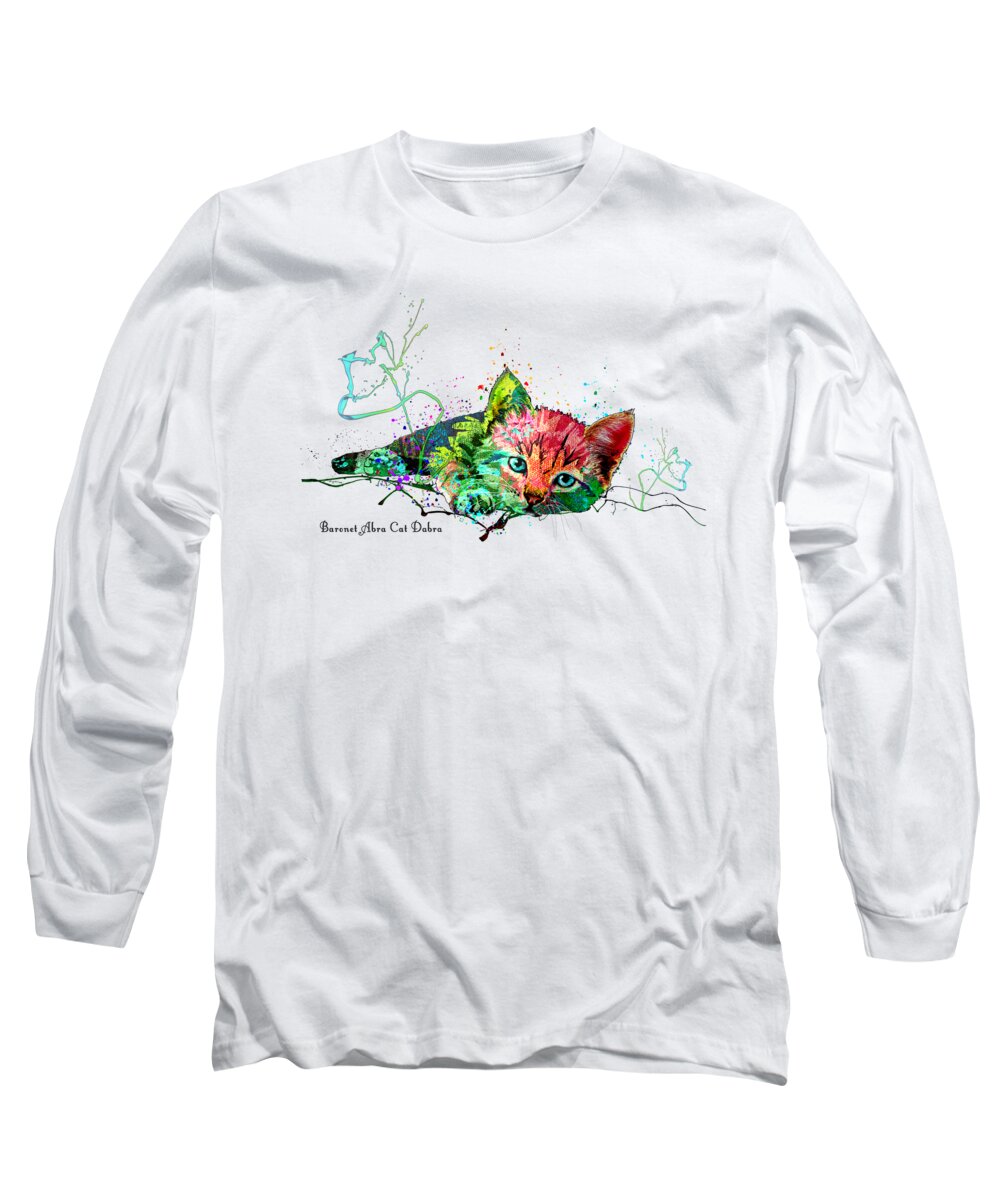 Cat Long Sleeve T-Shirt featuring the painting Baronet Abra Cat Dabra by Miki De Goodaboom
